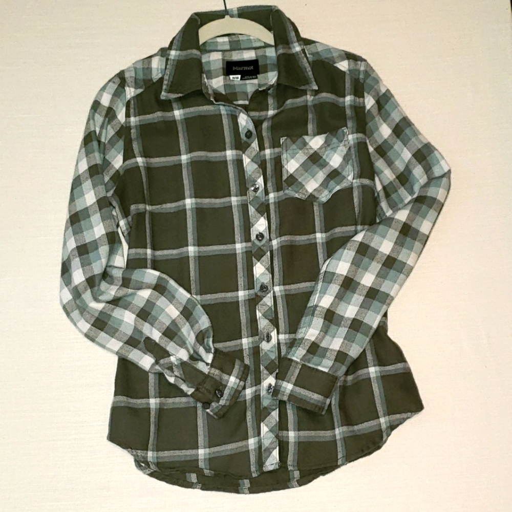 Marmot olive plaid shirt Size M